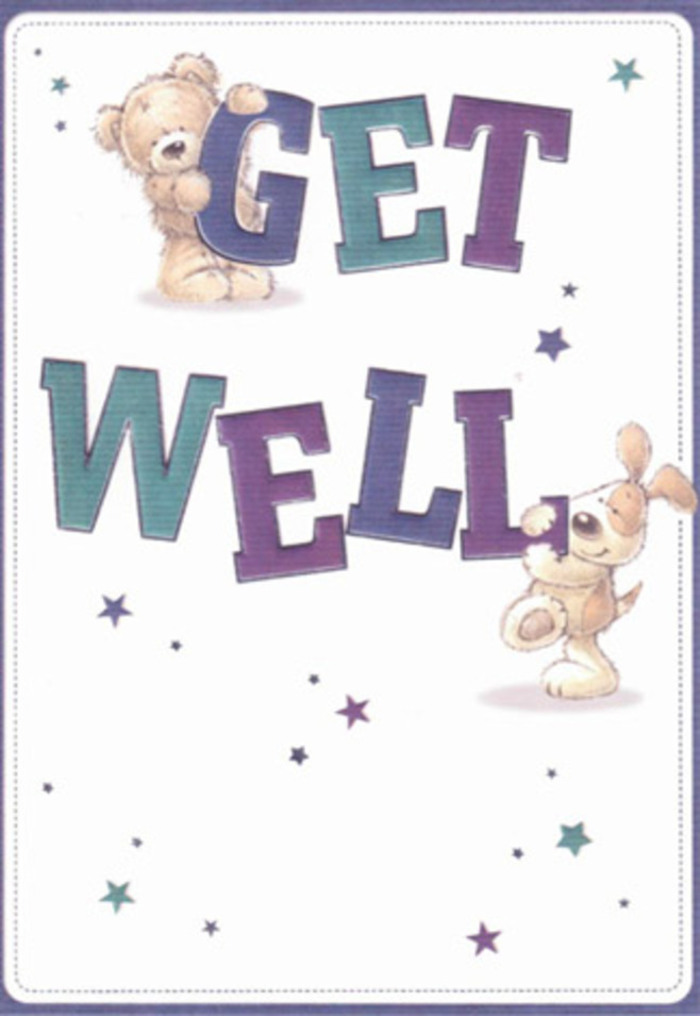This get well card is a tender ode to hope and nurturing, its illustration animated by the presence of a cuddly bear and an affectionate puppy-each rendered with a texture so tactile, it's easy to imagine the softness beneath your fingertips. The cheerful duo are surrounded by dancing stars, scattered like little blessings across a clean, calm background reminiscent of the openness found in South Woodford's Chestnut Avenue. The typography stands tall and bold, shaded in jewel-toned purples and aquas that mirror the lively spirit found in local cafés and boutiques. Light cascades across the card, just as it does on a bright morning in South Woodford, enhancing every glimmer and soft curve. The card's balance of playful innocence and genuine warmth draws parallels to the care a local florist puts into soothing an ailing friend with a thoughtfully arranged bouquet. Sending such a card conjures a sense of shared optimism, its design crafted to lift spirits and convey heartfelt support within the close-knit South Woodford community.