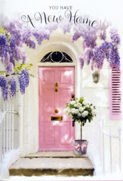 This image captures a tranquil South Woodford doorway dressed as if for a private celebration, the kind that marks a much-anticipated move into a new home. The front door is painted a gentle, powdery pink that looks almost brushed with chalk, its surface softly reflecting the afternoon light that might filter through nearby trees on The High Road. Around it, the surrounding wall is whitewashed, subtly textured, giving the impression of a lovingly maintained home with character. A single shutter, painted a harmonious blush tone, anchors the composition and echoes the warmth of the door. Overhead, generous cascades of lavender wisteria tumble down from above, their clusters of blooms forming a floral canopy that frames the entrance in soft purple shadows and imagined fragrance. On the threshold, a steel-grey florist's bucket nestles against the step, filled to brimming with velvety white and cream roses whose petals are gently unfurling. Interwoven sprigs of fresh green foliage lend depth and a hint of woodland freshness, as though picked from a hidden garden near Churchfields Park. A pale pink ribbon, tied neatly around the bucket, contributes a final romantic flourish, the satin catching the light like a subtle smile. The whole scene carries a sense of poised anticipation and tenderness, much like the feeling of receiving flowers from a local South Woodford florist to mark a successful move or first night in a new flat. It's a quiet, fragrant vignette that encapsulates welcome, warmth, and the promise of many happy returns through that soft pink door.