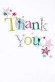 This thank you card exudes a gentle, joyful energy-the kind that feels right at home on a South Woodford kitchen countertop after neighbours have rallied together for a community event. The words 'Thank You' unfold in playful, multi-hued typography: shimmering silver, bright yellow, grassy green, and tranquil blue, each letter whisked with unique touches-delicate polka dots here, a dash of stitched detail there, like the quilted handiwork of a local artisan. Twinkling stars in shades of pink, teal, and metallic silver orbit the message, their scattered arrangement evoking the spontaneous atmosphere of a Woodford Green celebration. The white background, pristine and spacious, allows every colour and sparkle to shine freely, echoing the open, welcoming feel of a freshly arranged bouquet. This card is tactile and sincere, its vibe lighthearted yet warm, perfect for conveying appreciation with a flourish. Imagine it paired with a spray of South Woodford's freshest flowers, its heartfelt whimsy amplifying the gratitude behind every petal and word.